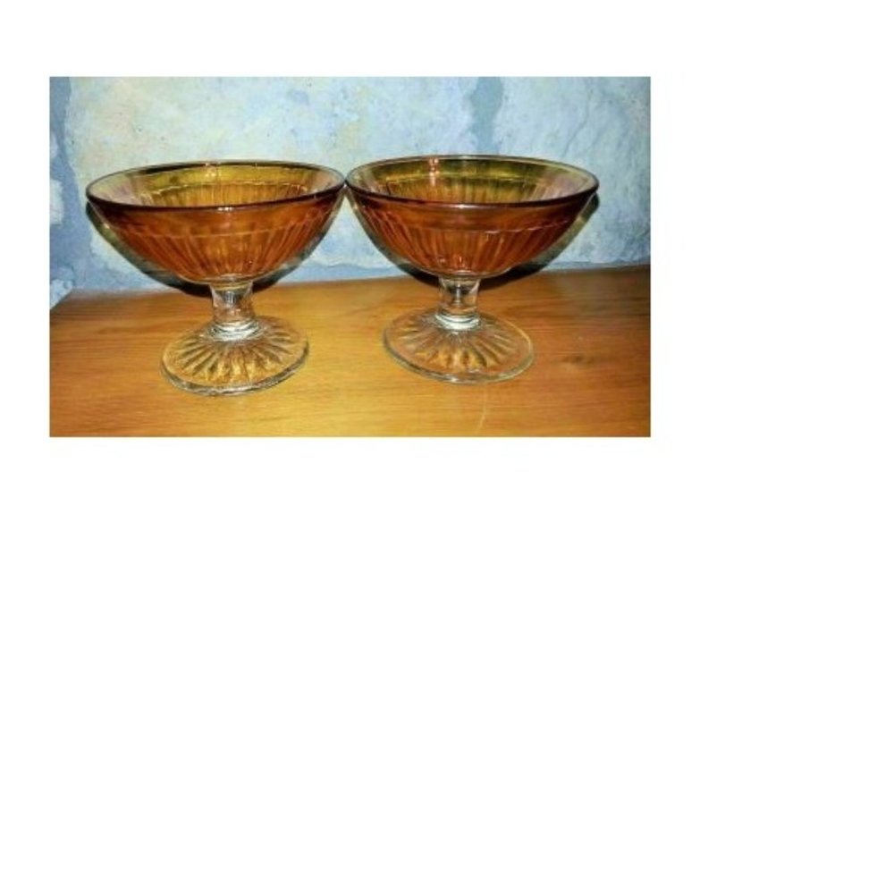 Depression SHERBET Dishes Round Robin Iridescent Glass Dessert Set of Two 1930's